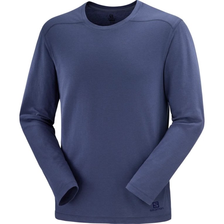 Camiseta Salomon Essential Long Sleeve Masculino Azul Marinho | PT F08947